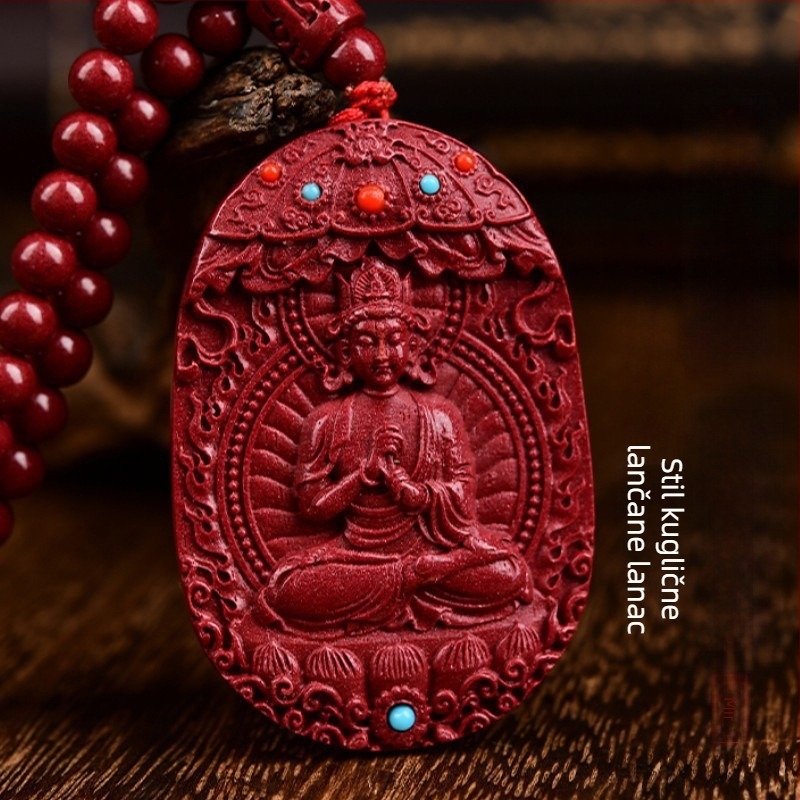 Ogrlica s pandantom Amitabha Buda od cinnabara, zaštitnik Tigrove godine, srednjovjekovni stil, proljeće 2024