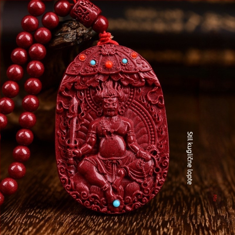 Ogrlica s pandantom Amitabha Buda od cinnabara, zaštitnik Tigrove godine, srednjovjekovni stil, proljeće 2024