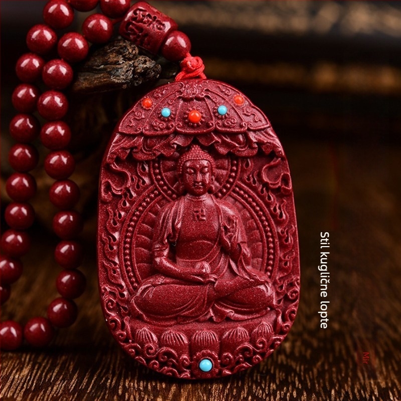 Ogrlica s pandantom Amitabha Buda od cinnabara, zaštitnik Tigrove godine, srednjovjekovni stil, proljeće 2024