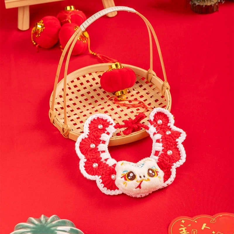 Pleteni ogrlica za mačke i pse — Crtani uzorak, Materijal: svila cvijeća, Univerzalna upotreba, 100 g, Božićni dizajn