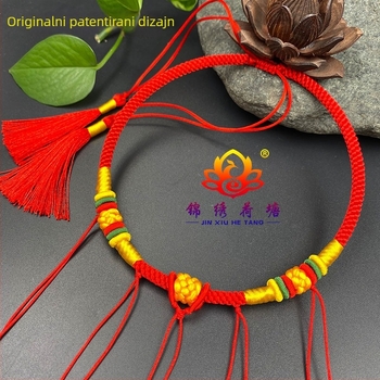 Dječja ogrlica, ručno pletena od smjese materijala, privjesak od srebra 925, obična lančić, kineski stil