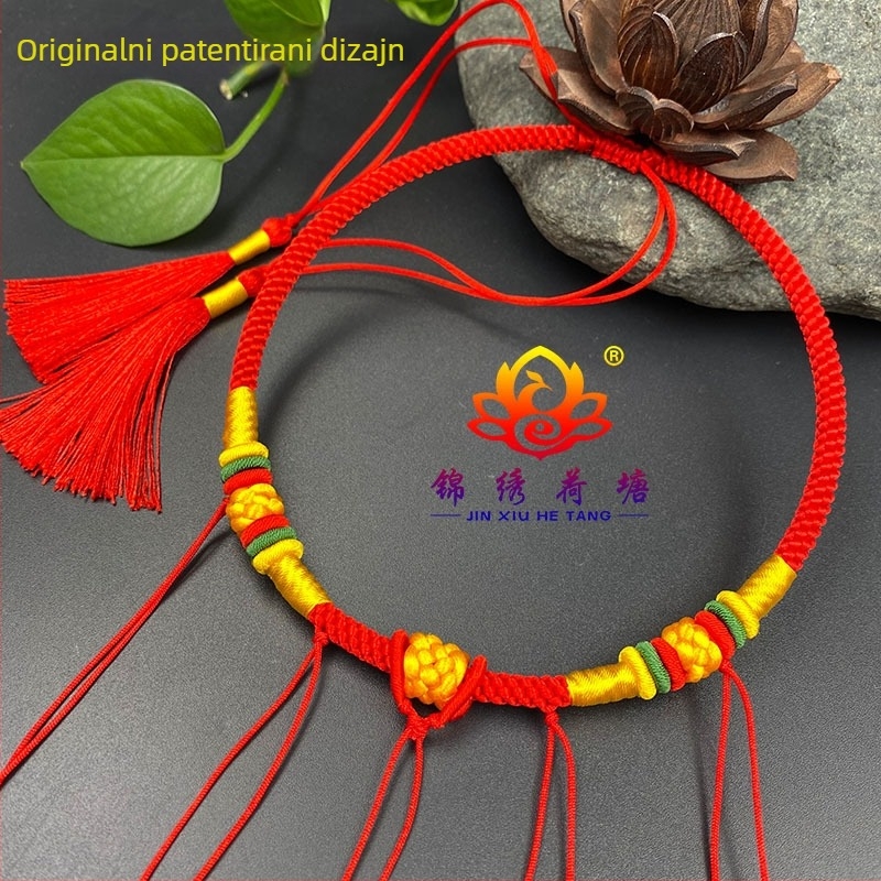 Dječja ogrlica, ručno pletena od smjese materijala, privjesak od srebra 925, obična lančić, kineski stil