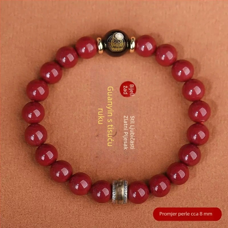 Narukvica od cinnabara s perlicama, unisex, 18 perli, 10 mm, zodijakalna Buddha narukvica, Godina Zeca