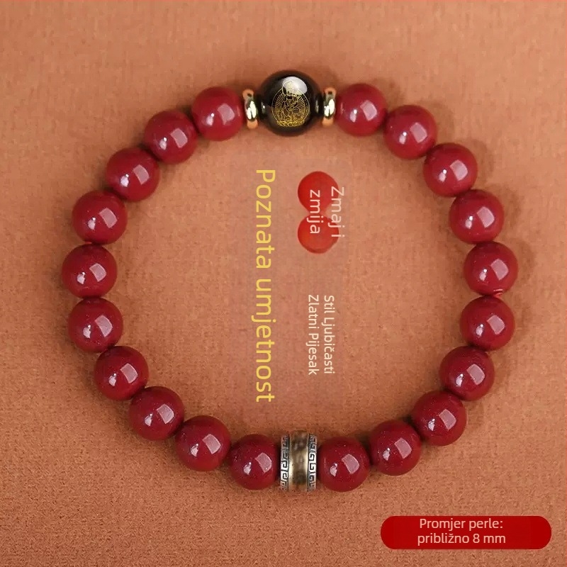 Narukvica od cinnabara s perlicama, unisex, 18 perli, 10 mm, zodijakalna Buddha narukvica, Godina Zeca