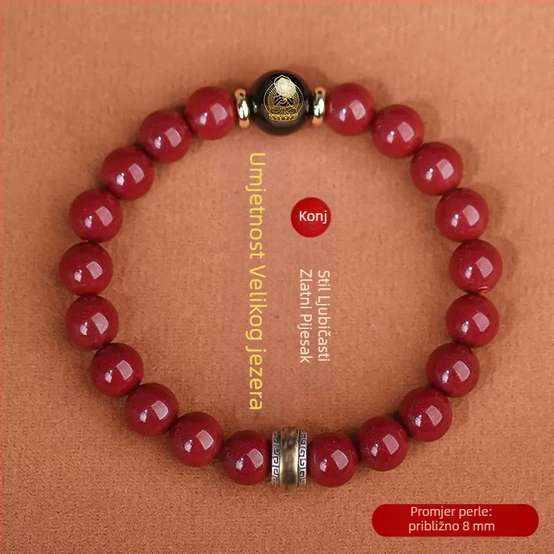 Narukvica od cinnabara s perlicama, unisex, 18 perli, 10 mm, zodijakalna Buddha narukvica, Godina Zeca