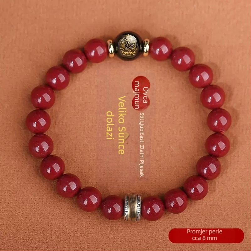 Narukvica od cinnabara s perlicama, unisex, 18 perli, 10 mm, zodijakalna Buddha narukvica, Godina Zeca