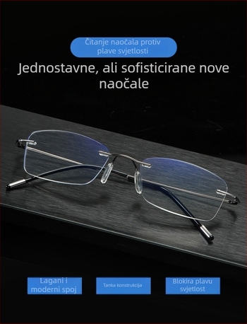 Naočale za čitanje, bez okvira, metalna konstrukcija, PC leće, protiv plavog svjetla, model 8025