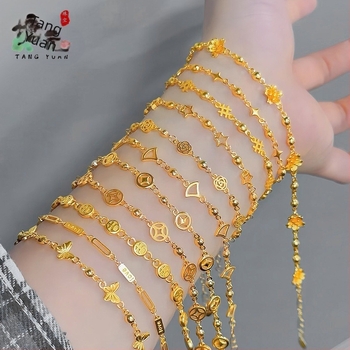 Ženska pozlaćena bakrena tanka narukvica • Elektroplatiranje • Ženski stil • Geometrijski oblik • Proljeće 2025