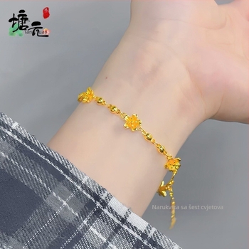 Ženska pozlaćena bakrena tanka narukvica • Elektroplatiranje • Ženski stil • Geometrijski oblik • Proljeće 2025