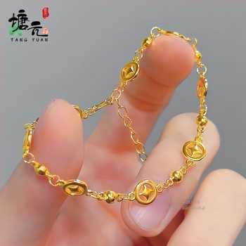 Ženska pozlaćena bakrena tanka narukvica • Elektroplatiranje • Ženski stil • Geometrijski oblik • Proljeće 2025