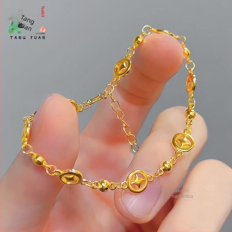 Ženska pozlaćena bakrena tanka narukvica • Elektroplatiranje • Ženski stil • Geometrijski oblik • Proljeće 2025