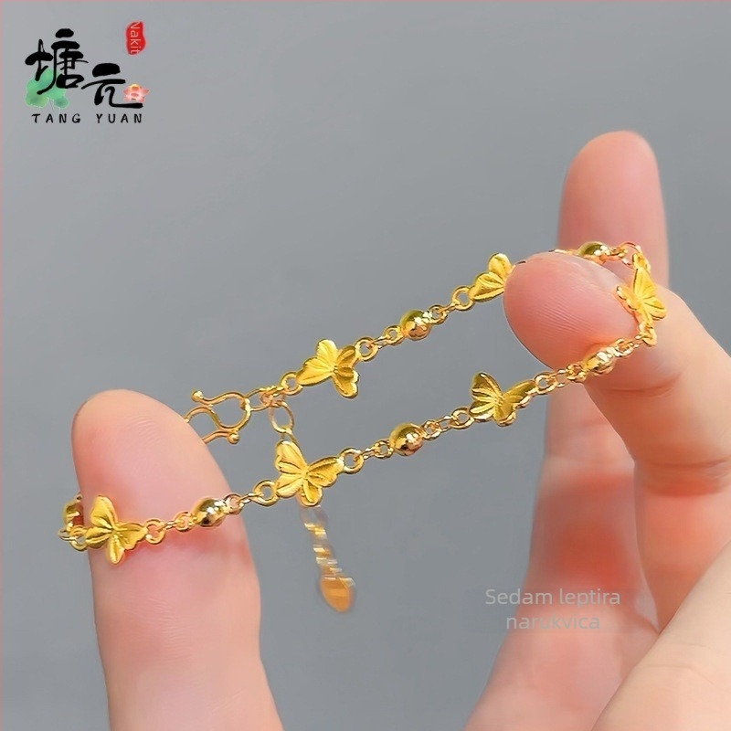 Ženska pozlaćena bakrena tanka narukvica • Elektroplatiranje • Ženski stil • Geometrijski oblik • Proljeće 2025