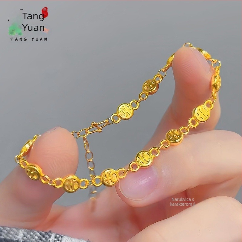 Ženska pozlaćena bakrena tanka narukvica • Elektroplatiranje • Ženski stil • Geometrijski oblik • Proljeće 2025