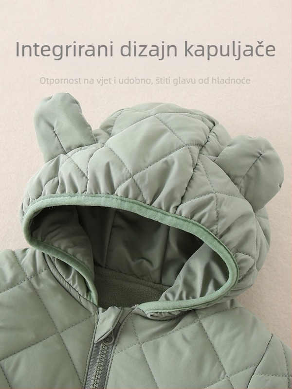 Nova beba kombinezon s kapuljom, deblji materijal, 100% poliester, zatvarač, za 0–12 mjeseci