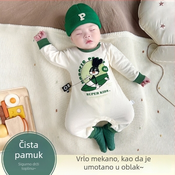 Novorođenački jesenski kombinezon s dugim rukavima, prednje kopčanje, pamuk, tanak materijal za puzanje