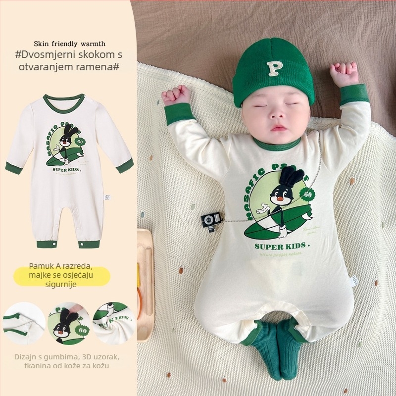 Novorođenački jesenski kombinezon s dugim rukavima, prednje kopčanje, pamuk, tanak materijal za puzanje