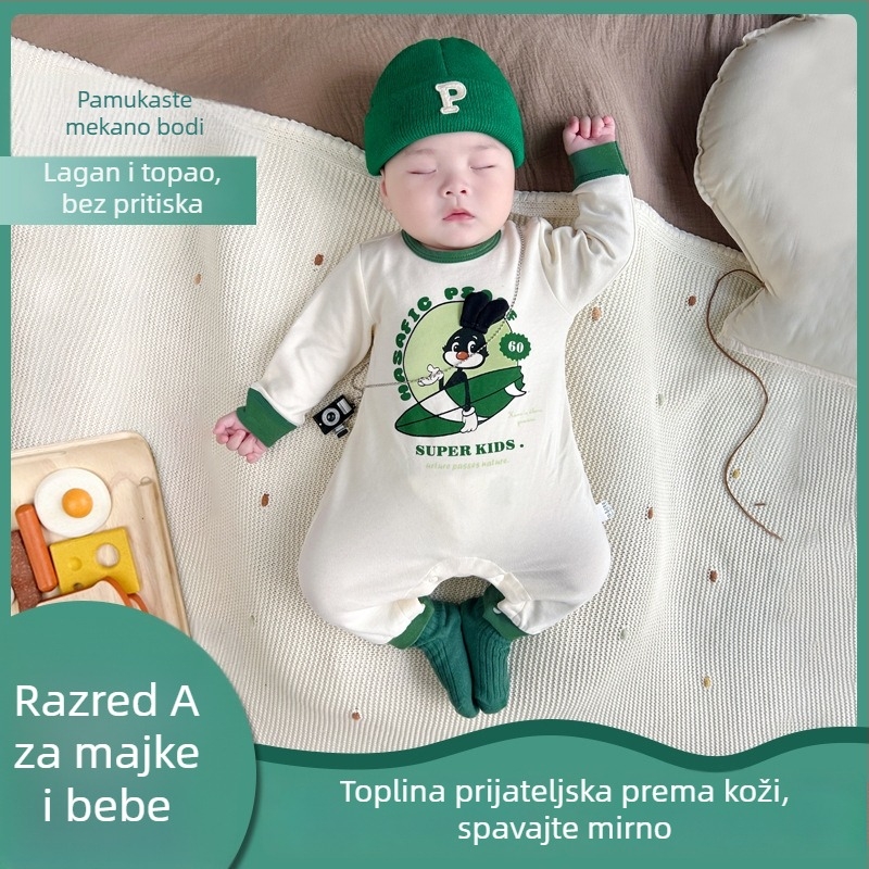 Novorođenački jesenski kombinezon s dugim rukavima, prednje kopčanje, pamuk, tanak materijal za puzanje