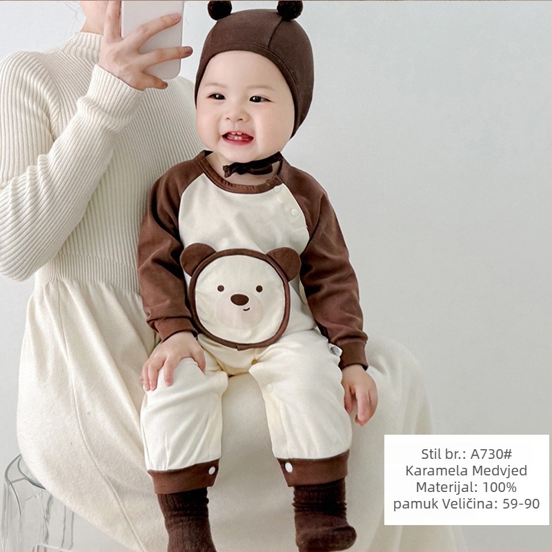 Novorođenački jesenski kombinezon s dugim rukavima, prednje kopčanje, pamuk, tanak materijal za puzanje