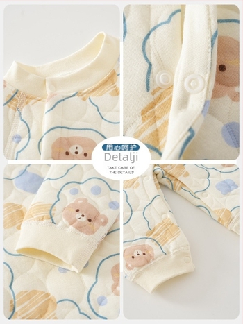 Bejbi kombinezon od pamuka – tro-slojno toplo, za novorođenčad, jesen-zima, dugi rukavi, prednje zatvaranje jednim kopčom