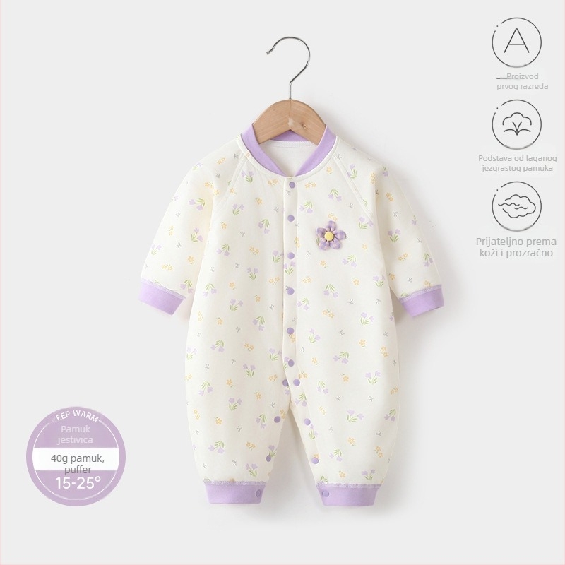 Dječji jumpsuit, 100% pamuk, debeli, dugi rukavi, bez kapulje, za djecu 1–3 godine