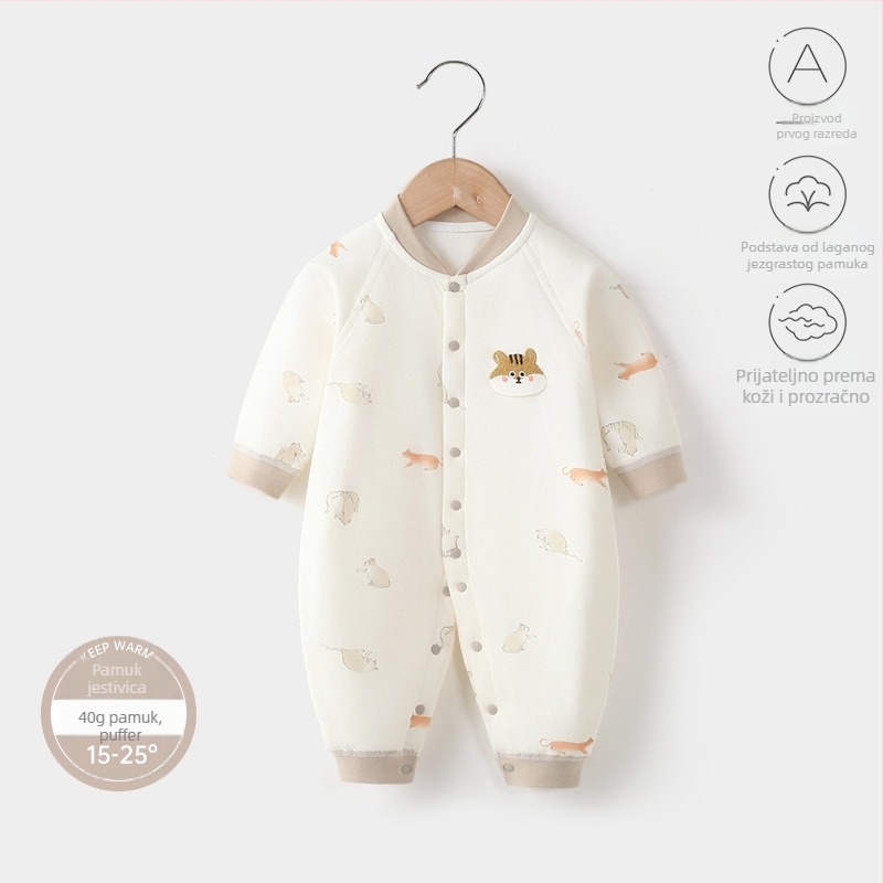 Dječji jumpsuit, 100% pamuk, debeli, dugi rukavi, bez kapulje, za djecu 1–3 godine