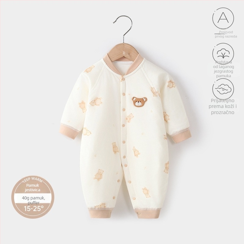 Dječji jumpsuit, 100% pamuk, debeli, dugi rukavi, bez kapulje, za djecu 1–3 godine