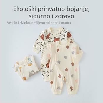 Kombinezon i romper za novorođenčad — 100% pamuk, dugi rukavi, unisex, zatvaranje s kosim preklopom, za zimu, proljeće i jesen