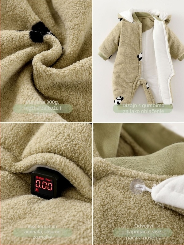 Bejbi skafander s debelim punjenjem, 100% pamuk, polar fleece materijal, pogodno za novorođenčad do 12 mjeseci.