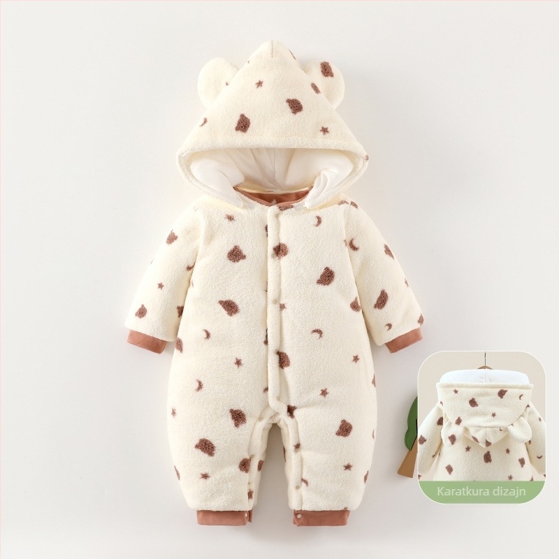 Bejbi skafander s debelim punjenjem, 100% pamuk, polar fleece materijal, pogodno za novorođenčad do 12 mjeseci.