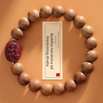 Drvena narukvica s cinnabar perlicama, unisex etničkog stila, ručna izrada, s Buddha perlicama za 12 znamenja zodijaka