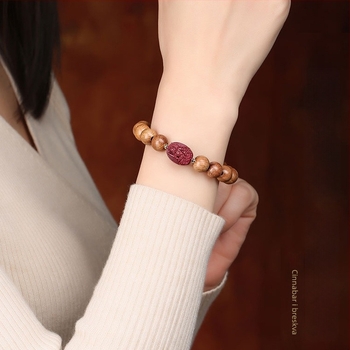 Drvena narukvica s cinnabar perlicama, unisex etničkog stila, ručna izrada, s Buddha perlicama za 12 znamenja zodijaka