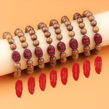 Drvena narukvica s cinnabar perlicama, unisex etničkog stila, ručna izrada, s Buddha perlicama za 12 znamenja zodijaka