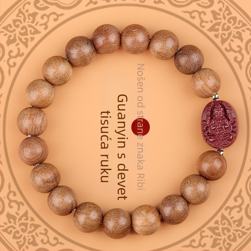 Drvena narukvica s cinnabar perlicama, unisex etničkog stila, ručna izrada, s Buddha perlicama za 12 znamenja zodijaka