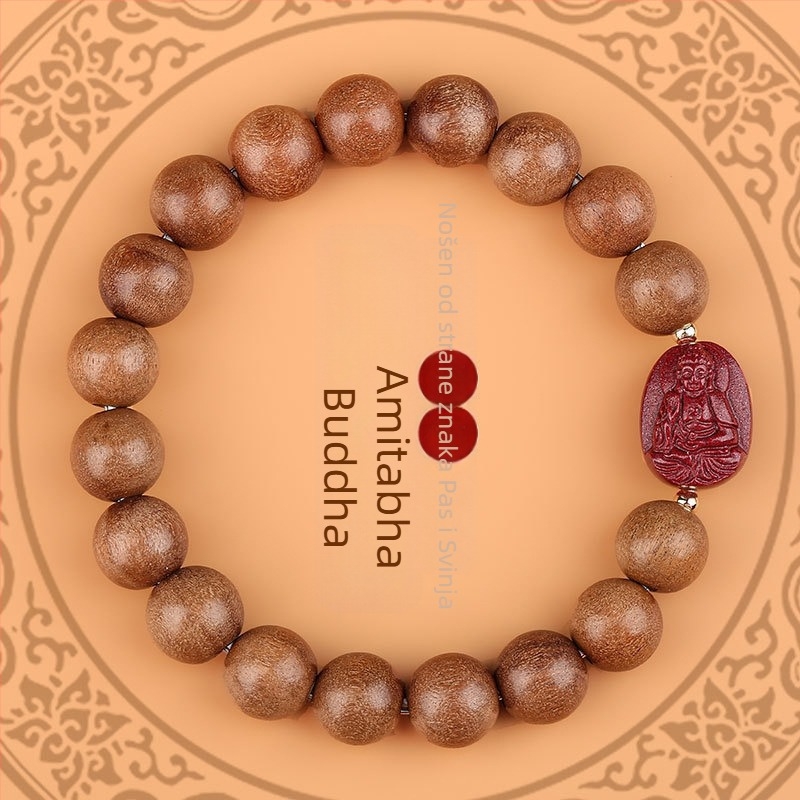 Drvena narukvica s cinnabar perlicama, unisex etničkog stila, ručna izrada, s Buddha perlicama za 12 znamenja zodijaka