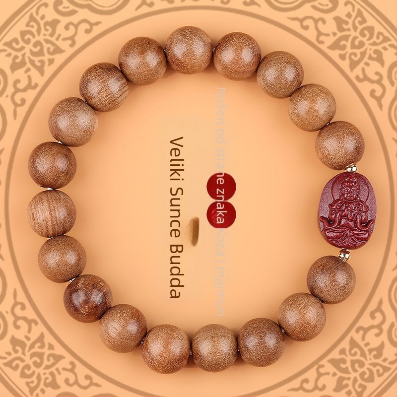 Drvena narukvica s cinnabar perlicama, unisex etničkog stila, ručna izrada, s Buddha perlicama za 12 znamenja zodijaka