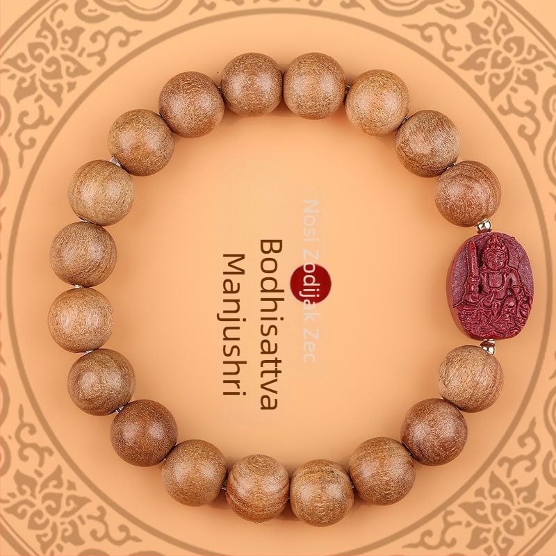 Drvena narukvica s cinnabar perlicama, unisex etničkog stila, ručna izrada, s Buddha perlicama za 12 znamenja zodijaka