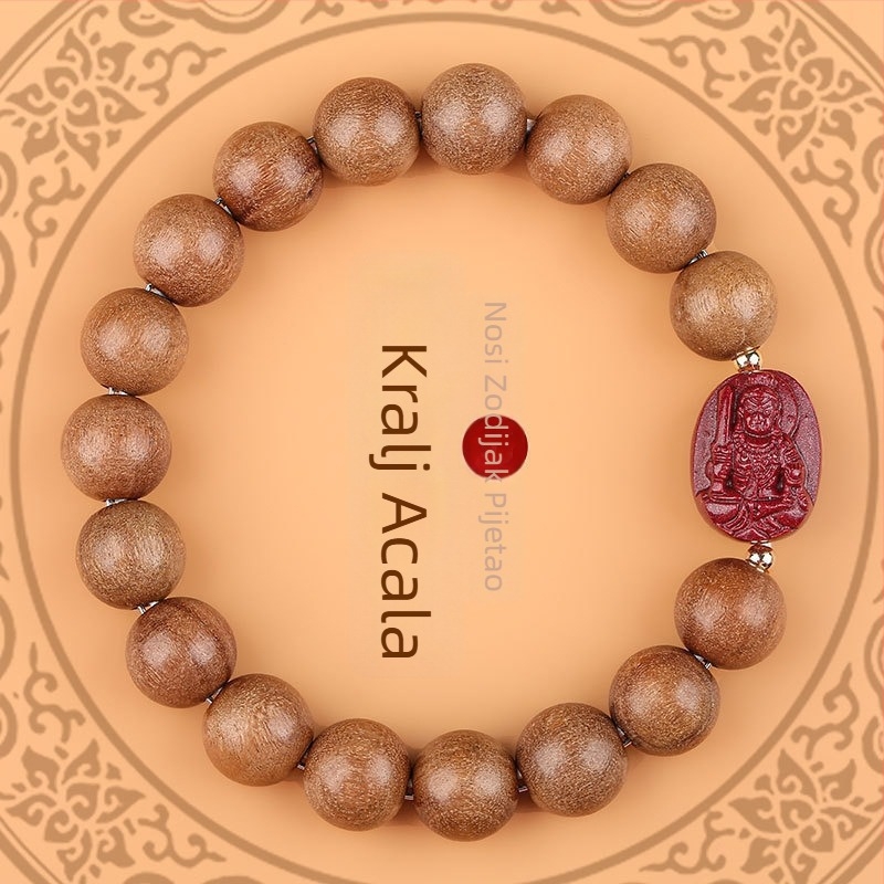 Drvena narukvica s cinnabar perlicama, unisex etničkog stila, ručna izrada, s Buddha perlicama za 12 znamenja zodijaka