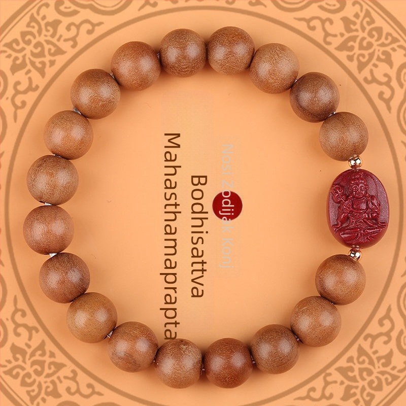 Drvena narukvica s cinnabar perlicama, unisex etničkog stila, ručna izrada, s Buddha perlicama za 12 znamenja zodijaka
