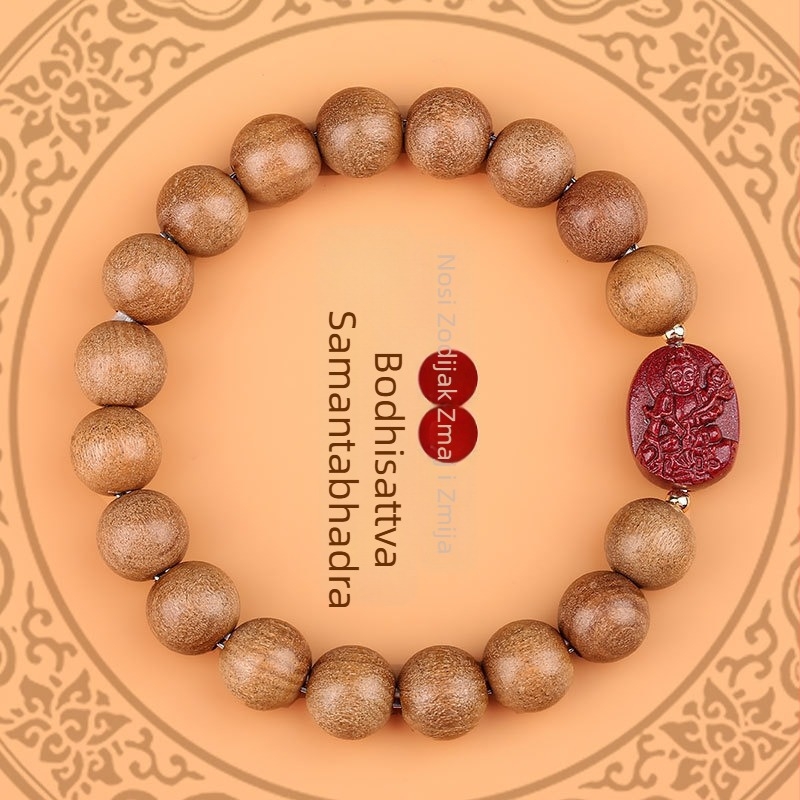 Drvena narukvica s cinnabar perlicama, unisex etničkog stila, ručna izrada, s Buddha perlicama za 12 znamenja zodijaka