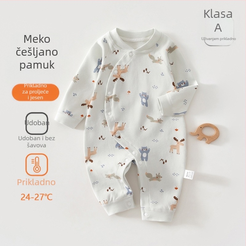Bebin pamukasti kombinezon s dugim rukavima, unisex, 100% pamuk, za novorođenčad, dijagonalno zatvaranje gumbima