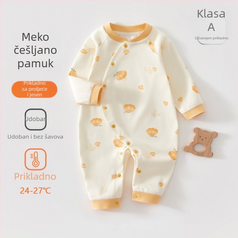 Bebin pamukasti kombinezon s dugim rukavima, unisex, 100% pamuk, za novorođenčad, dijagonalno zatvaranje gumbima