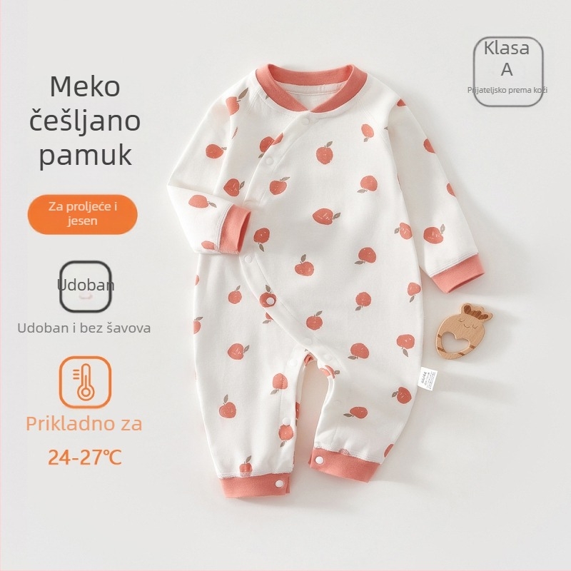 Bebin pamukasti kombinezon s dugim rukavima, unisex, 100% pamuk, za novorođenčad, dijagonalno zatvaranje gumbima