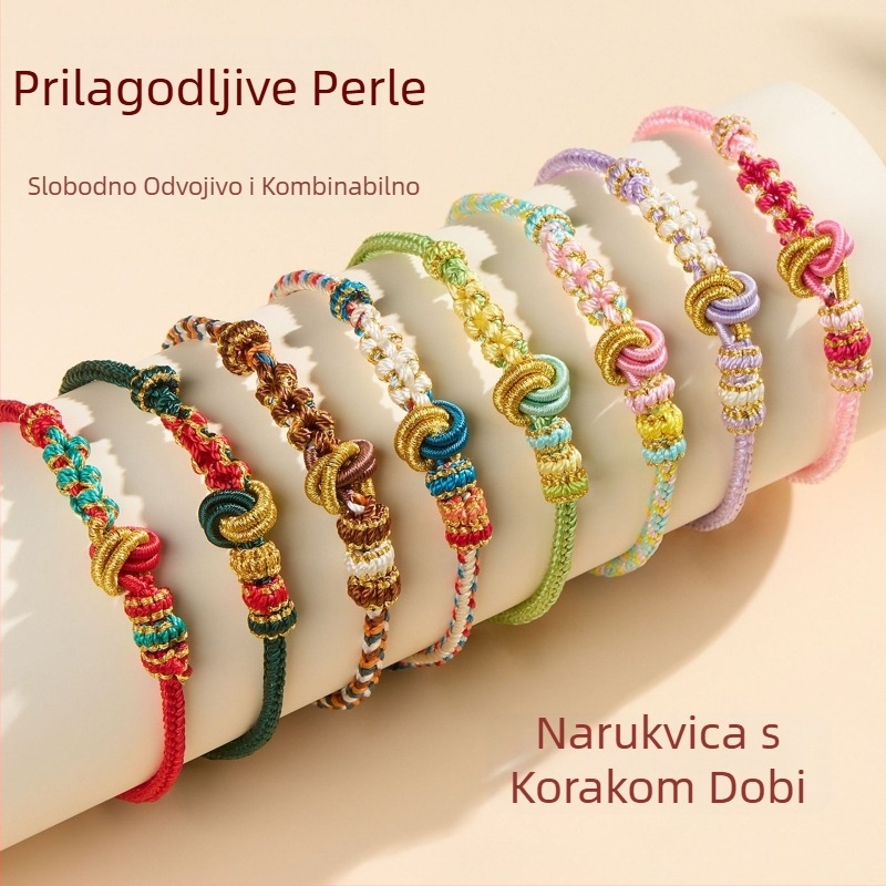 Narukvica s perlama, dimple čvor, poluproizvod, ručno pleteni osmerostrani užet, etnički stil, unisex (Proljeće 2025)