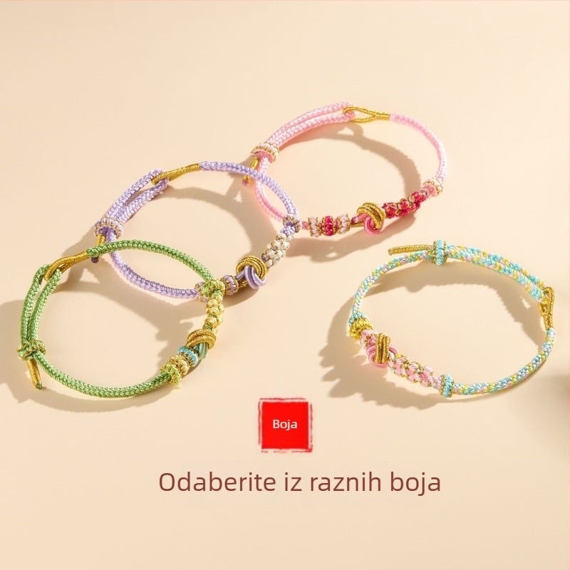 Narukvica s perlama, dimple čvor, poluproizvod, ručno pleteni osmerostrani užet, etnički stil, unisex (Proljeće 2025)