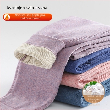 Dječje dvostruko tople pletene hlače, visoki struk, jesen–zima, za uzrast 8+ godina, materijal od akrilnih vlakana