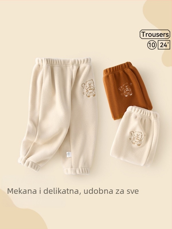 Dječje hlače za bebe i malu djecu s fleece podstavom, opuštenog kroja, motiv životinja, poliester 94,1%, srednji pojas, meka obrada, proljeće–jesen