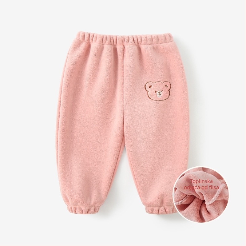 Dječje hlače za bebe i malu djecu s fleece podstavom, opuštenog kroja, motiv životinja, poliester 94,1%, srednji pojas, meka obrada, proljeće–jesen