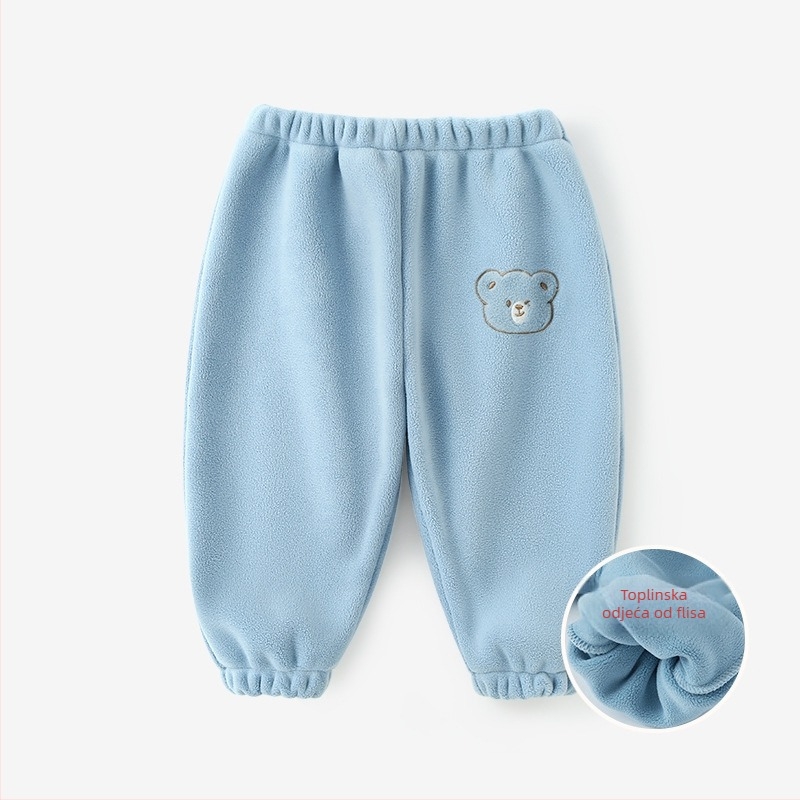 Dječje hlače za bebe i malu djecu s fleece podstavom, opuštenog kroja, motiv životinja, poliester 94,1%, srednji pojas, meka obrada, proljeće–jesen