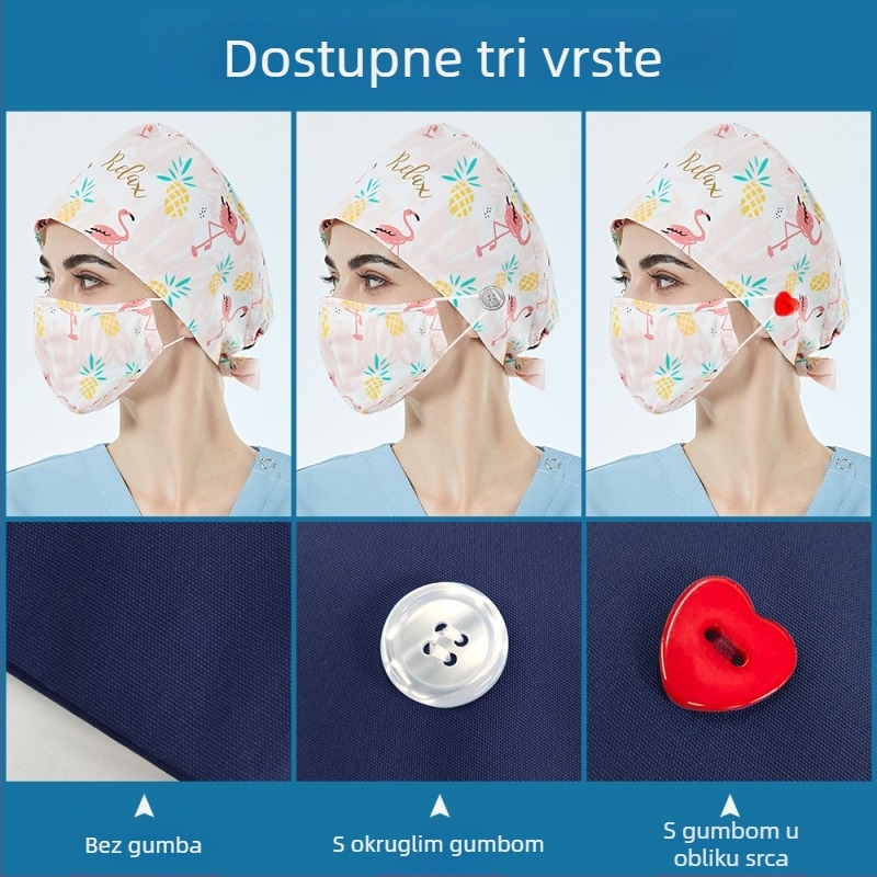 Pamučna kirurška kapa s cvjetnim printom, unisex kapa za bolnice za liječnike i medicinske sestre