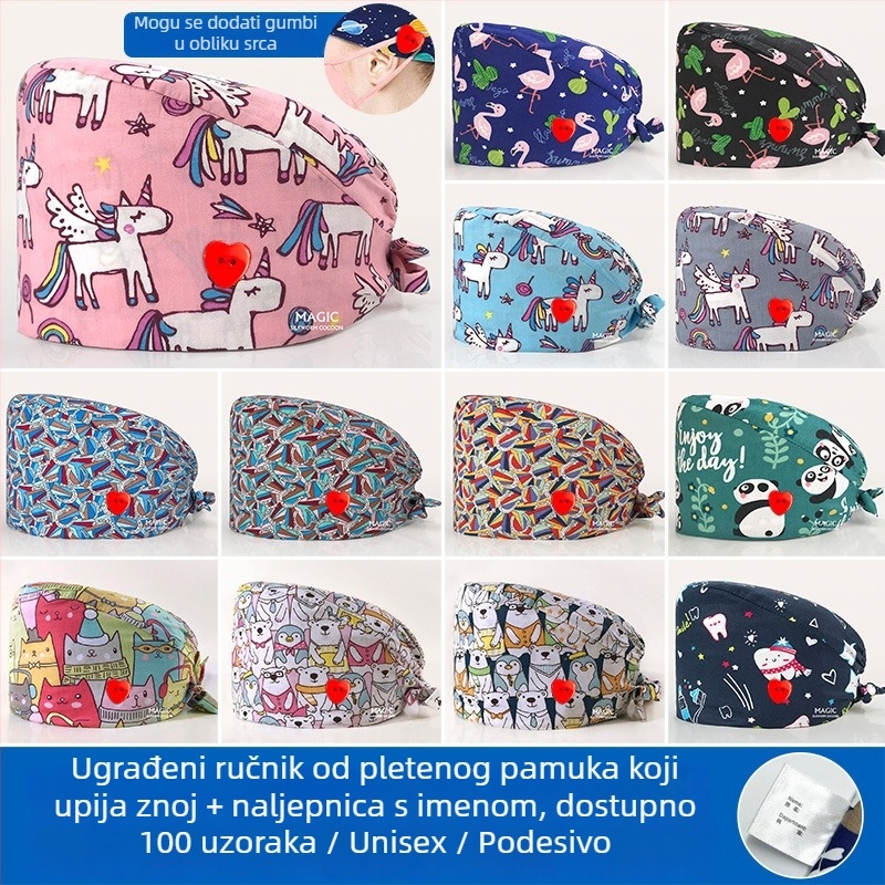 Pamučna kirurška kapa s cvjetnim printom, unisex kapa za bolnice za liječnike i medicinske sestre